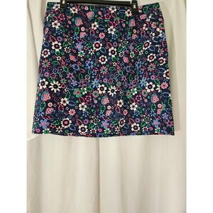 Talbots Blue Floral Side Zip, Navy Cotton-Lined-pockets, Size 12 Pencil Skirt